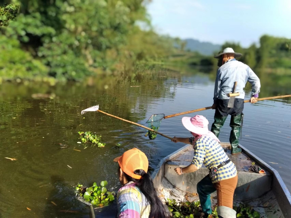 李道华和村民一道清理河道中的垃圾。受访者供图 华龙网发